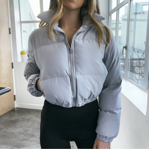 Light Grey Nylon Puffer Jacket - Picture 4 of 8